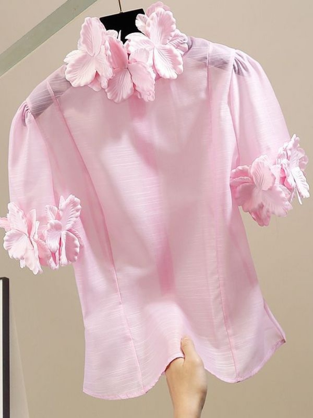 

PANKH Round Neck 3D Flower Top, Pink