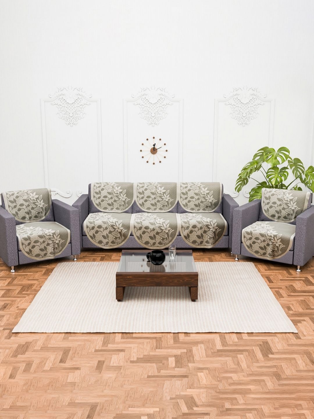 

Aura Cream-Coloured & Beige Cotton Sofa Cover