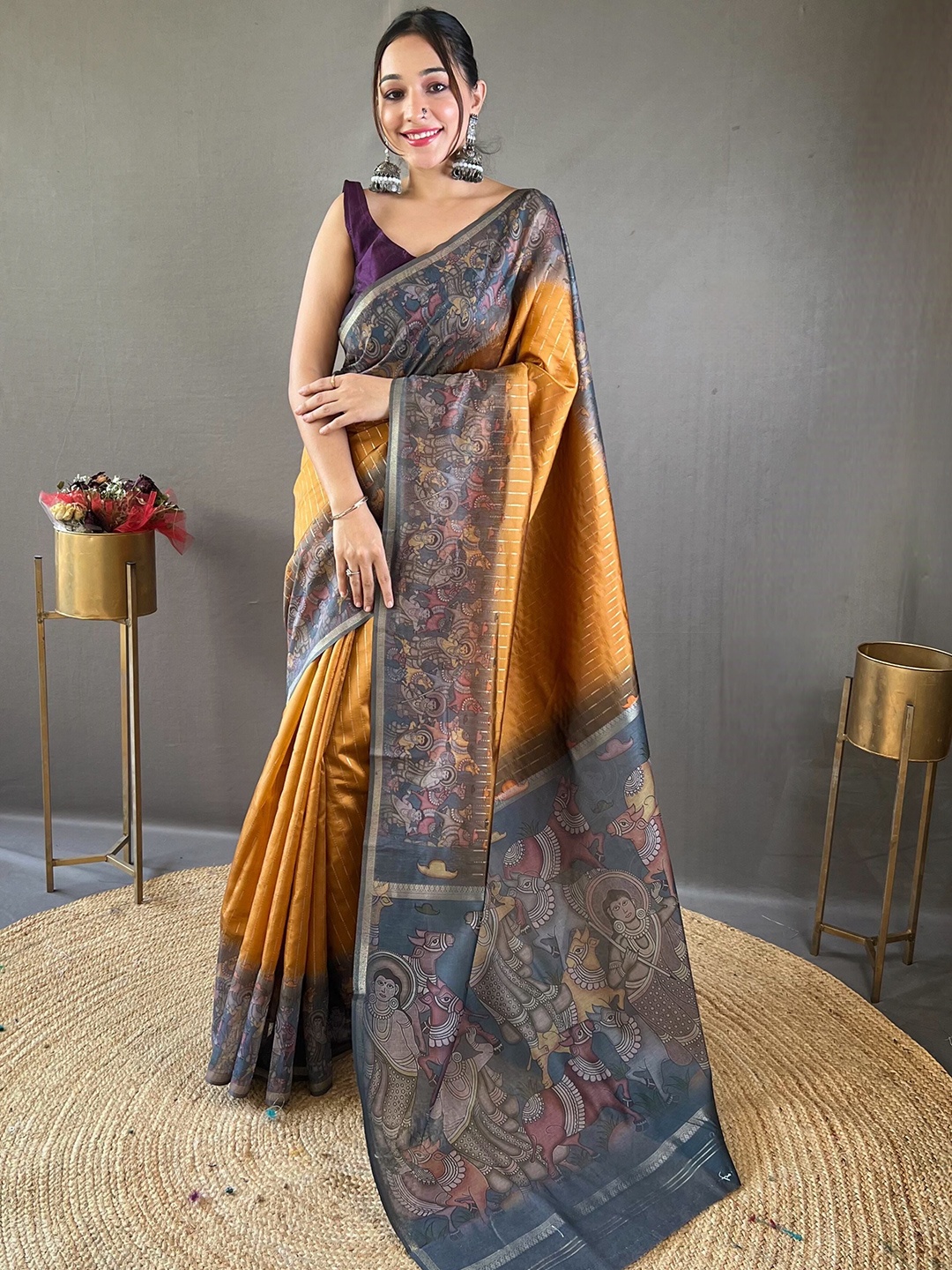 

DEVATITHI Woven Design Ethnic Motifs Zari Chanderi Saree, Yellow