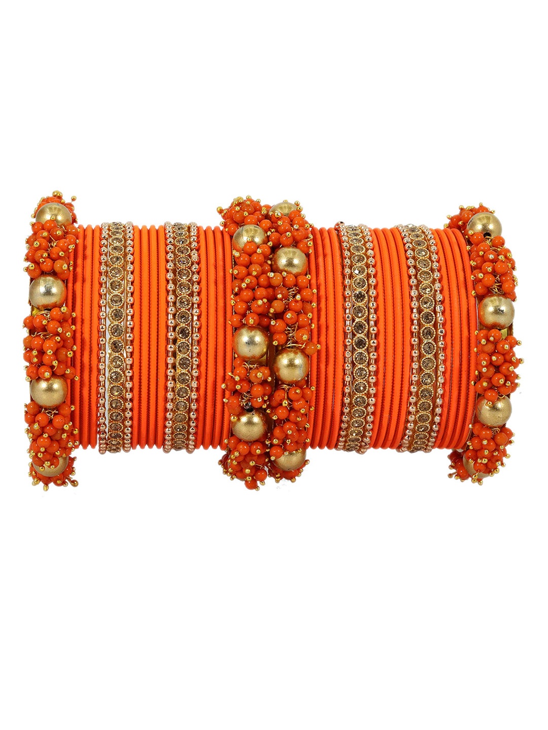 

ZULKA Set Of 32 CZ Cubic Zirconia Stones Studded & Beaded Bangles, Gold