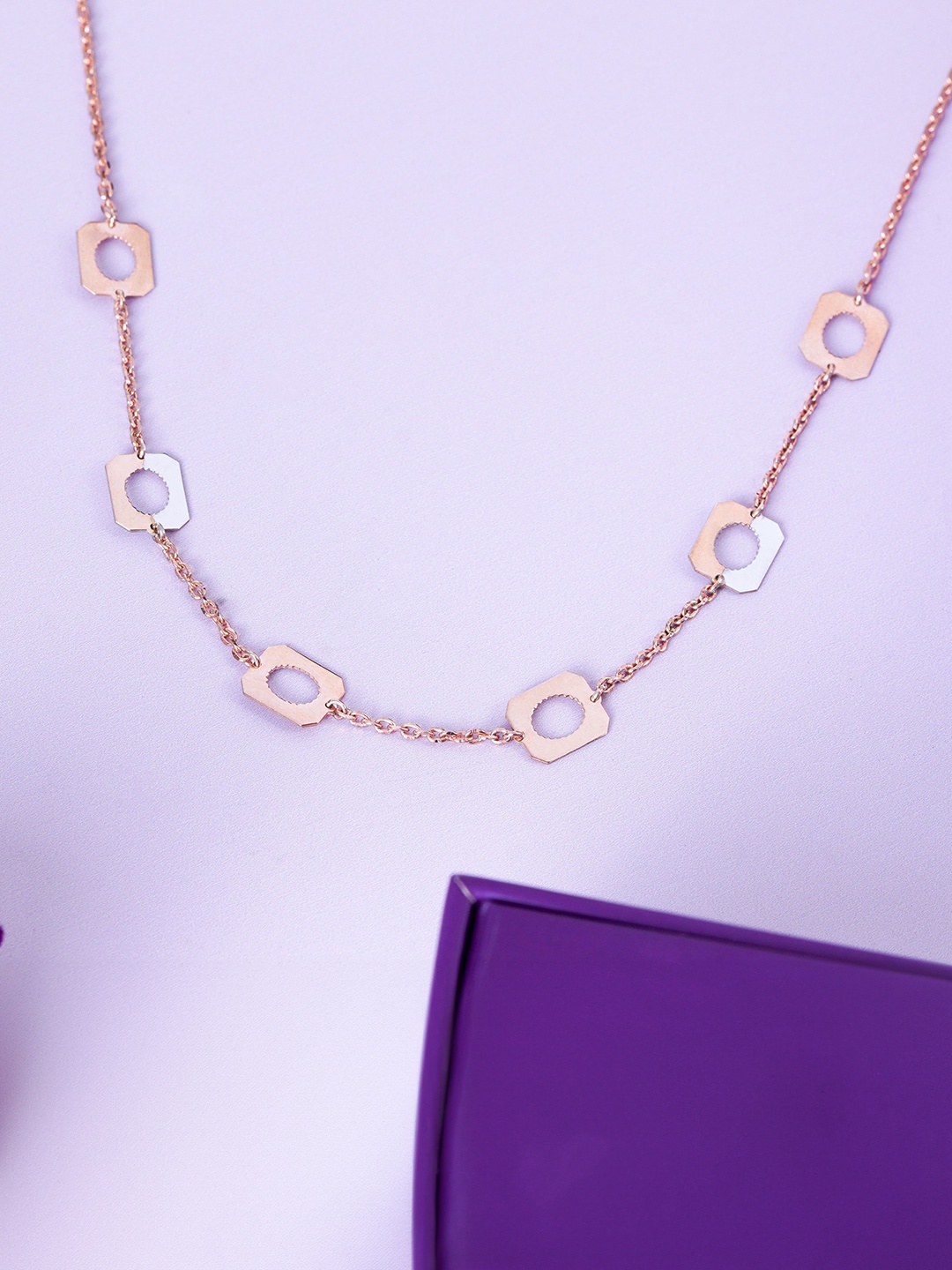 

KIORAH 925 Sterling Silver Rose Gold-Plated CZ Necklace