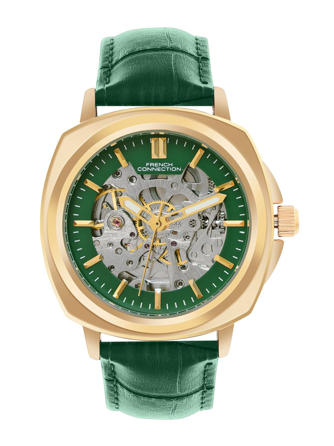

French Connection Men Skeleton Dial & Leather Straps Analogue Automatic Watch FCA07NL, Green