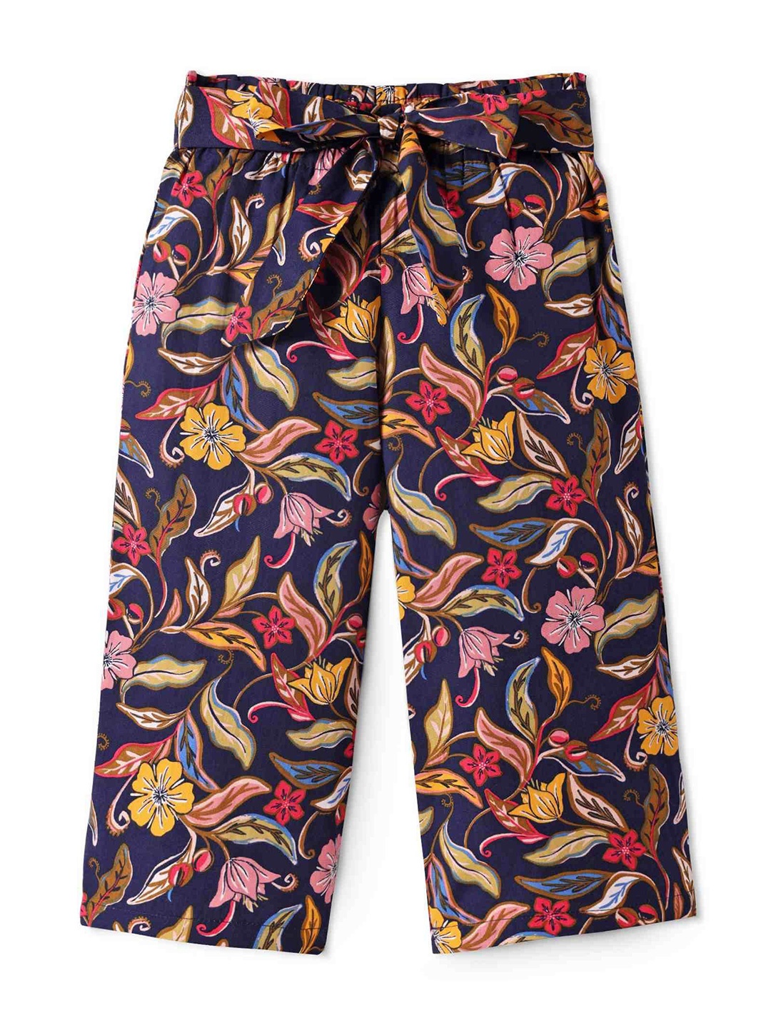

CrayonFlakes Girls Floral Printed Palazzos, Navy blue