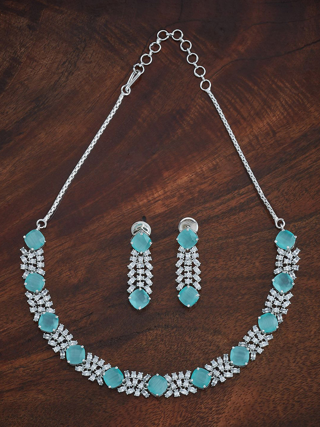 

Kushal's Fashion Jewellery Sapphire Rhodium-Plated Party Zircon Jewellery Set, Silver