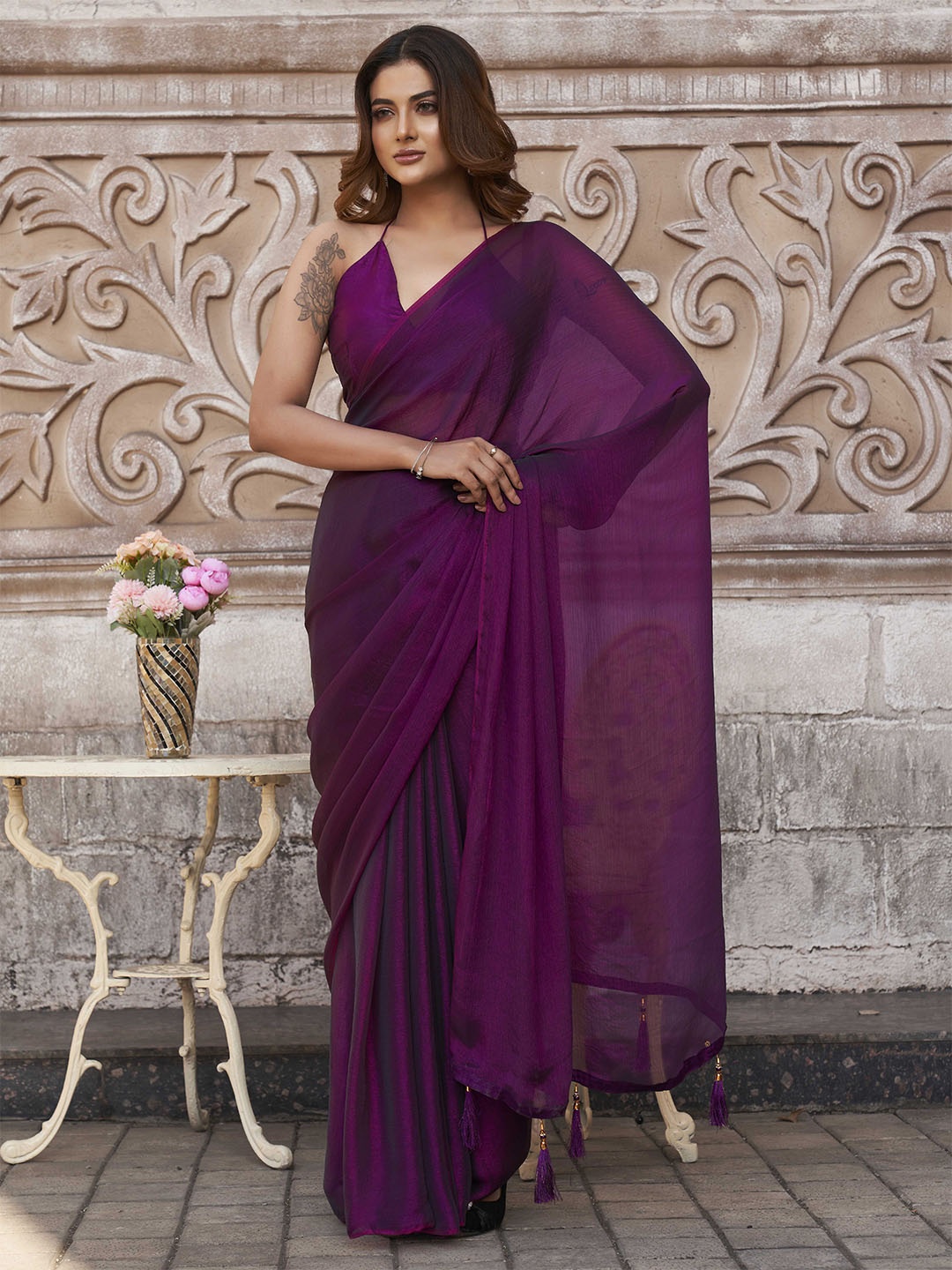 

Tikhi Imli Poly Chiffon Saree, Violet