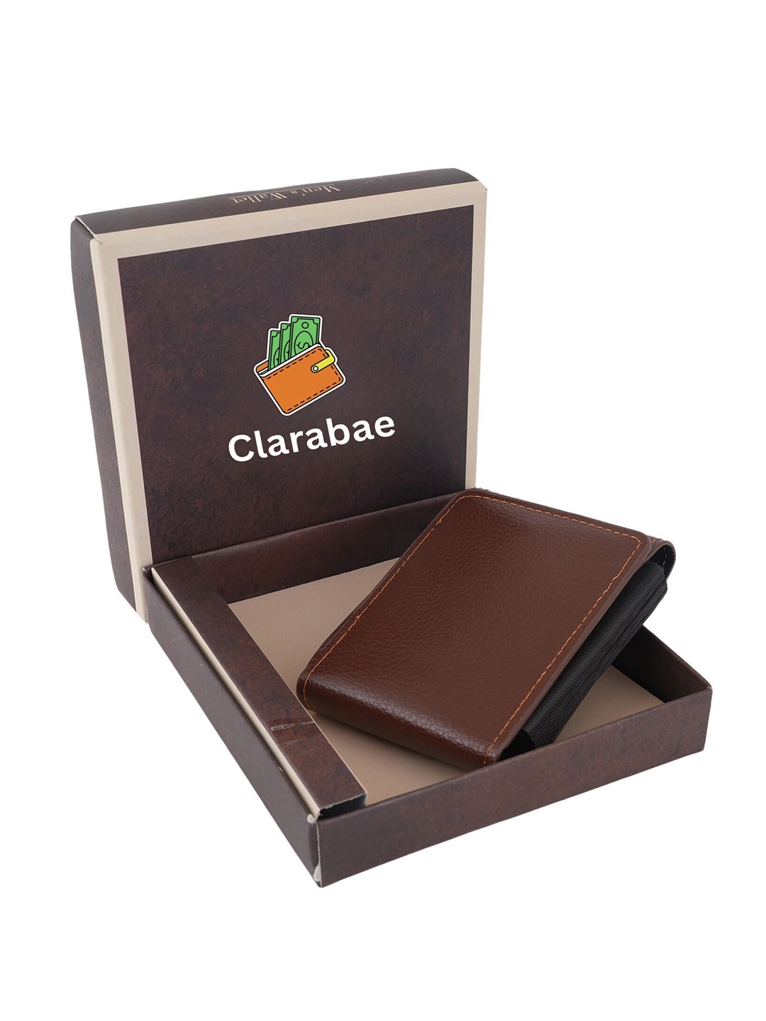 

CLARABAE Men PU Two Fold Wallet, Tan