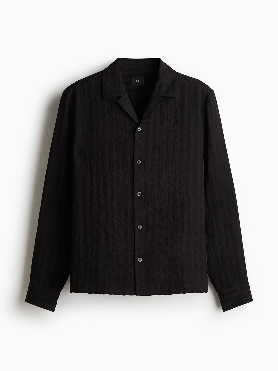 

H&M Regular Fit Jacquard-Weave Resort Shirt, Black