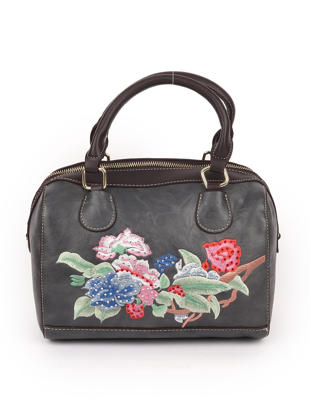 

ODETTE Floral Embellished PU Oversized Structured Tote Bag, Grey