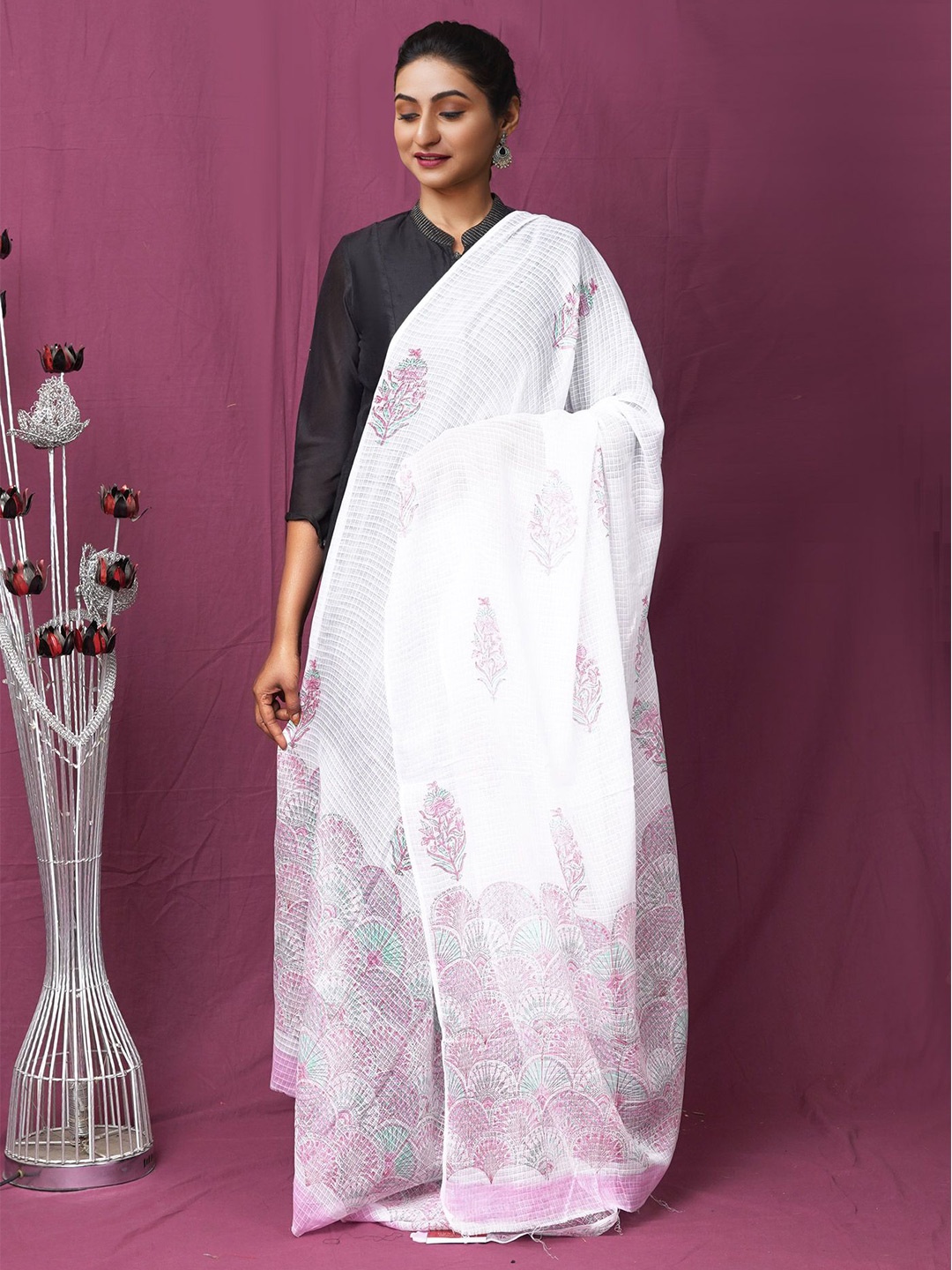 

Unnati Silks Ethnic Motifs Printed Block Print Cotton Dupatta, White