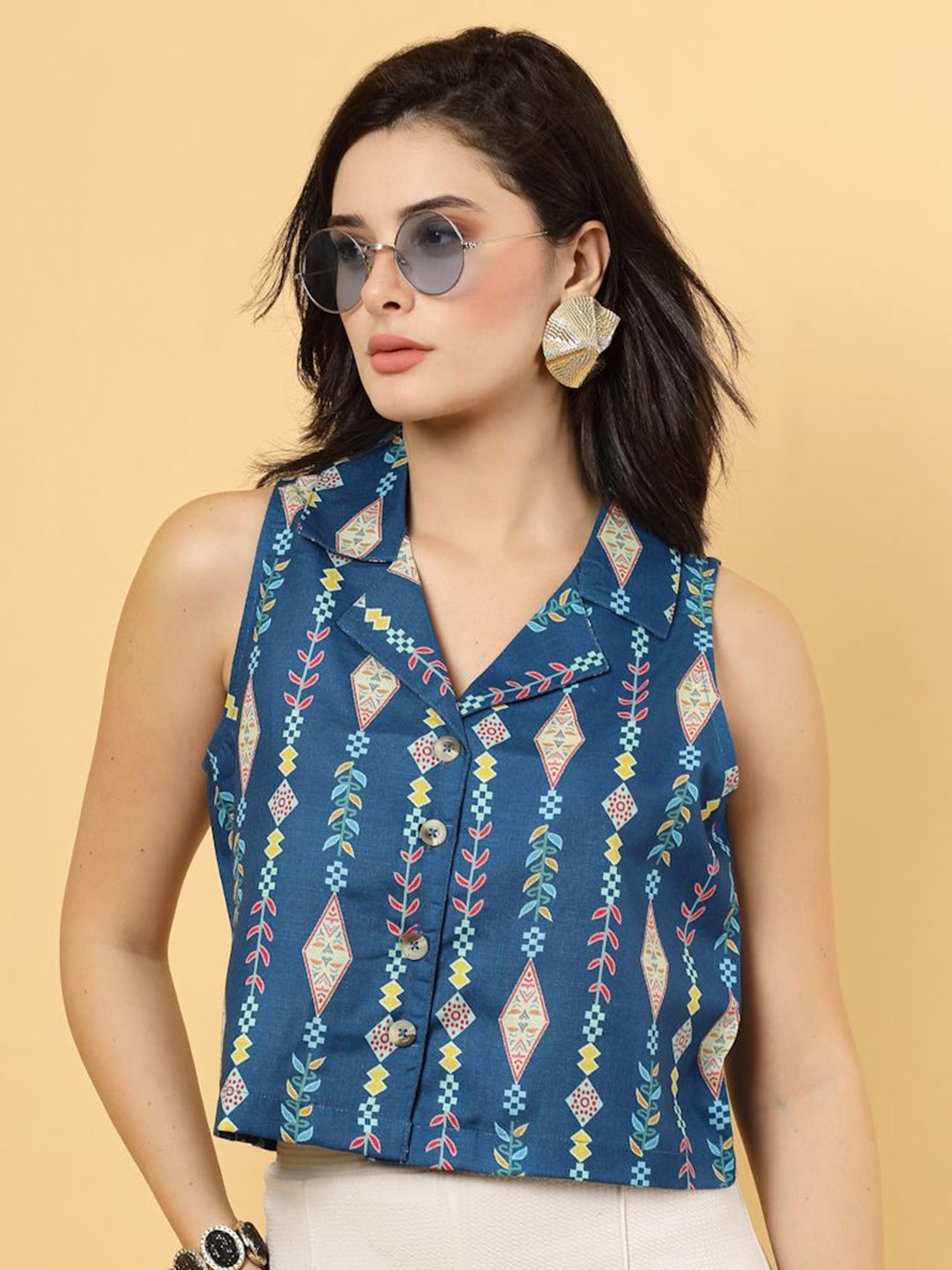 

RAASSIO Print Crepe Top, Blue