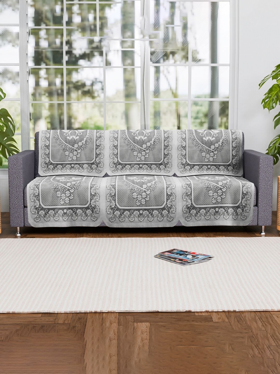 

Aura Cream 6 Pieces Self Design Cotton 3 Seater Sofa Cover