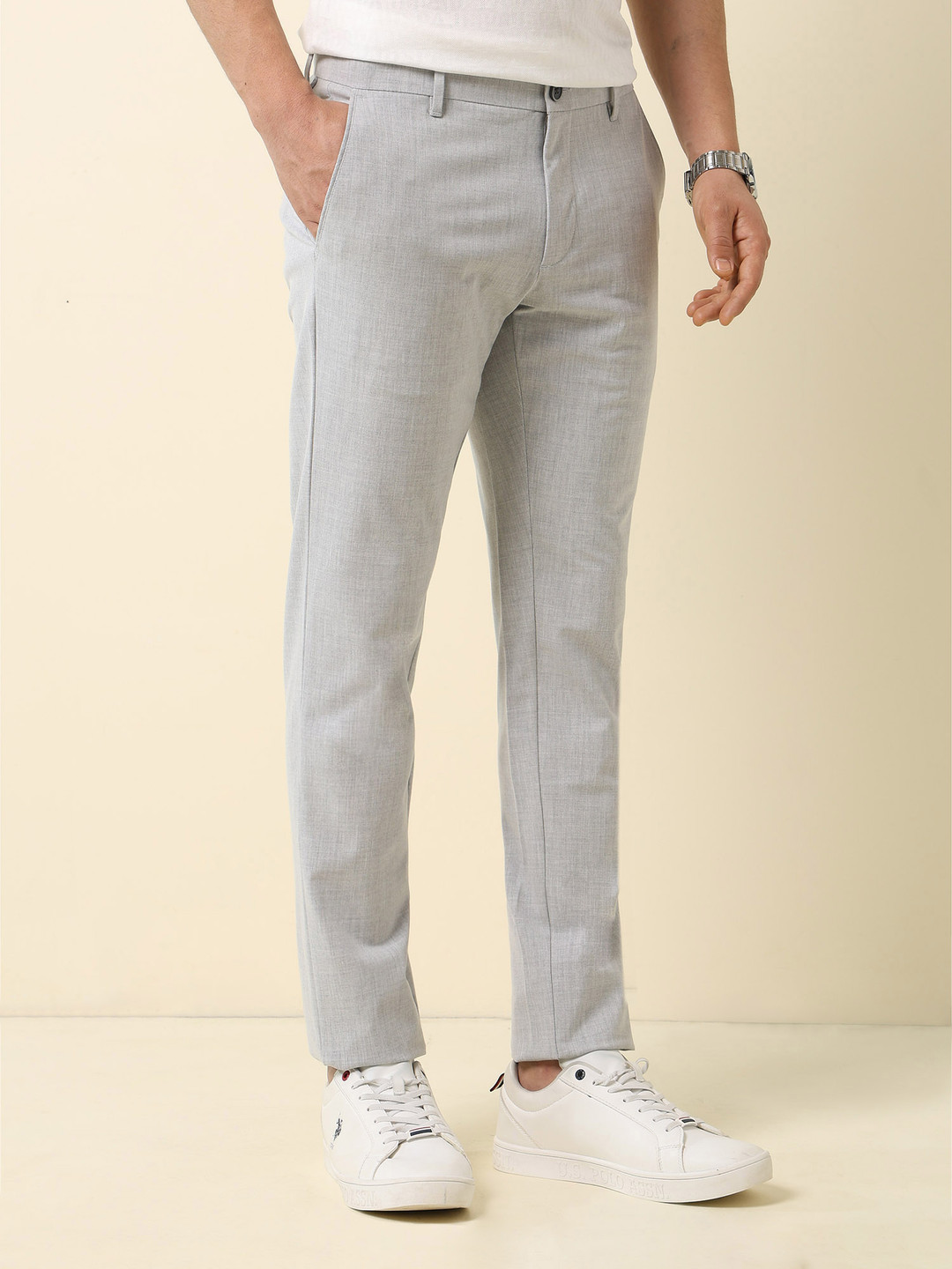 

U.S. Polo Assn. Men Printed Slim Fit Trousers, Grey