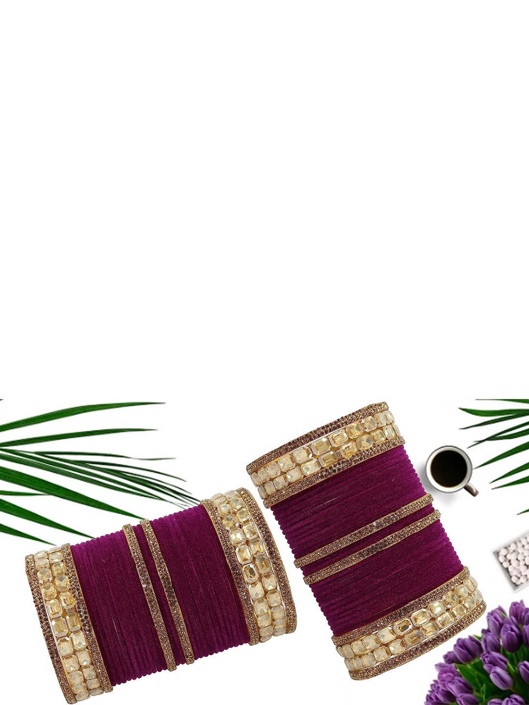 

ZULKA Set Of 68 Gold Plated Cubic Zirconia Stone Studded Bangles
