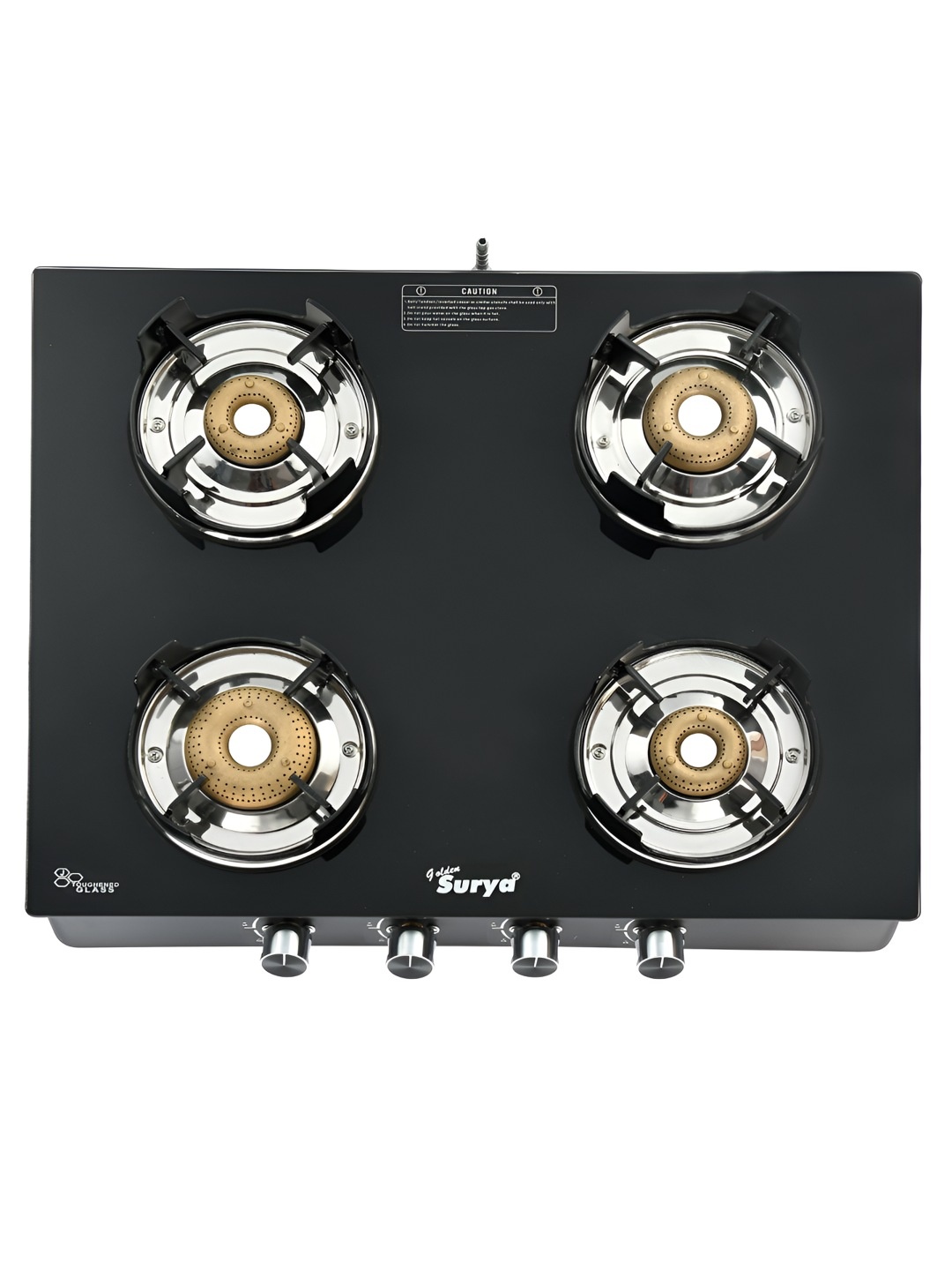 

GOLDEN SURYA Black 4 Burners Glass Manual LPG Gas Stove