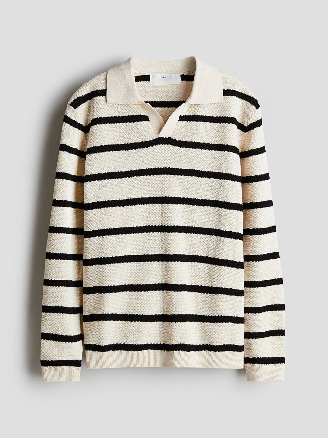 

H&M Textured-Knit Polo Jumper, White