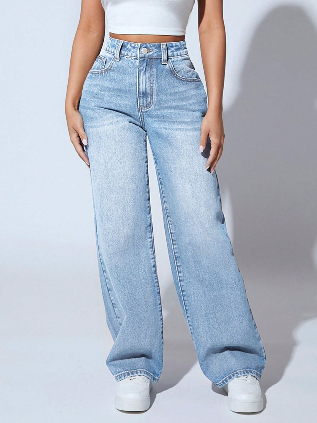 

NUCOUTHS Women Comfort High-Rise Light Fade Stretchable Jeans, Blue