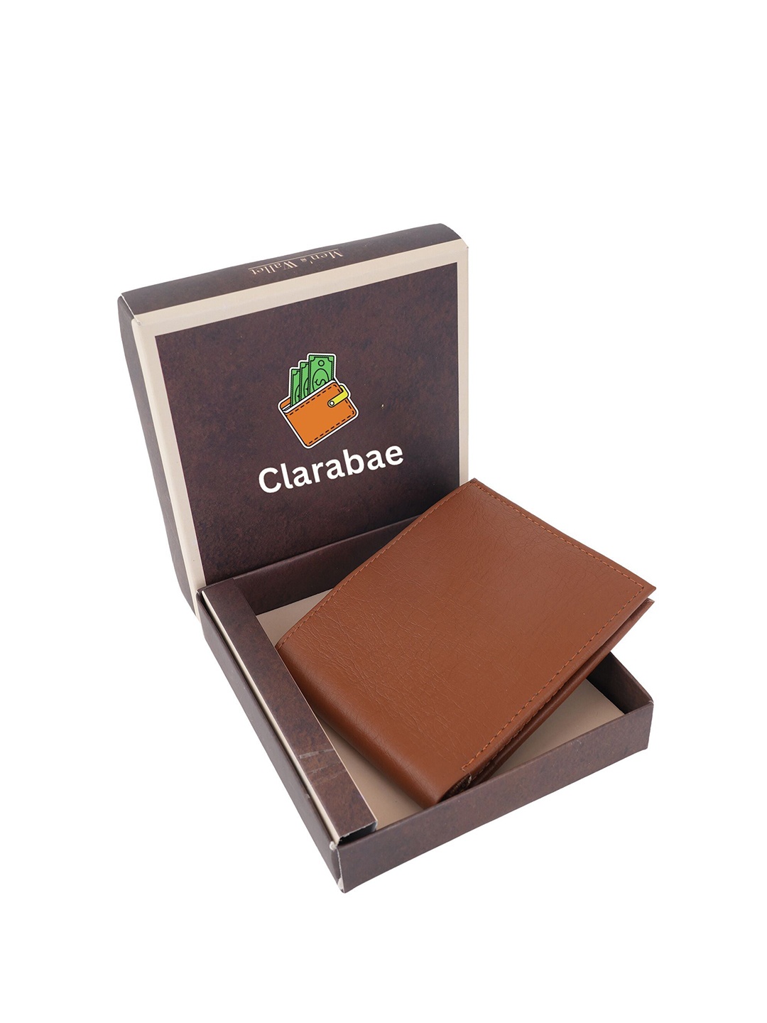 

CLARABAE Men PU Two Fold Wallet, Tan