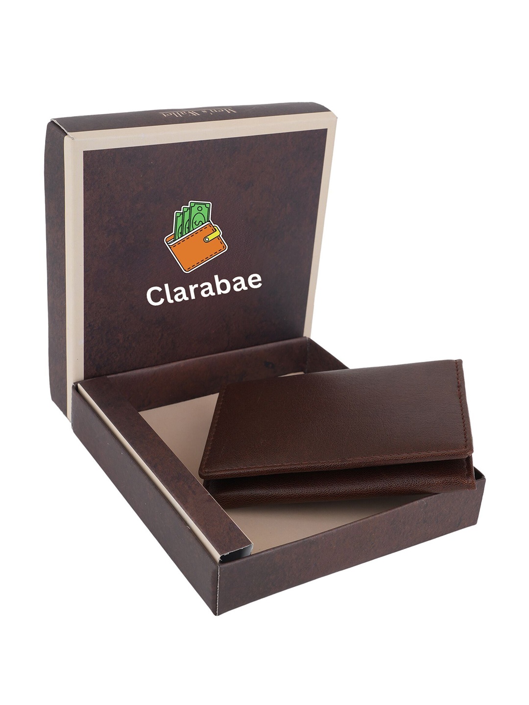 

CLARABAE Men PU Two Fold Wallet, Tan