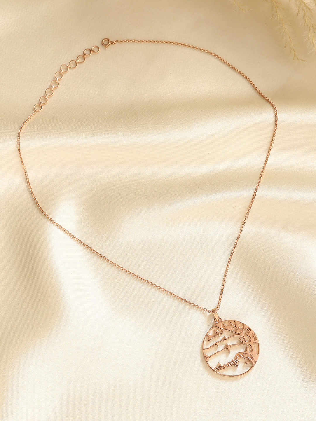 

KIORAH Sterling Silver Rose Gold-Plated Circular Pendants With Chain