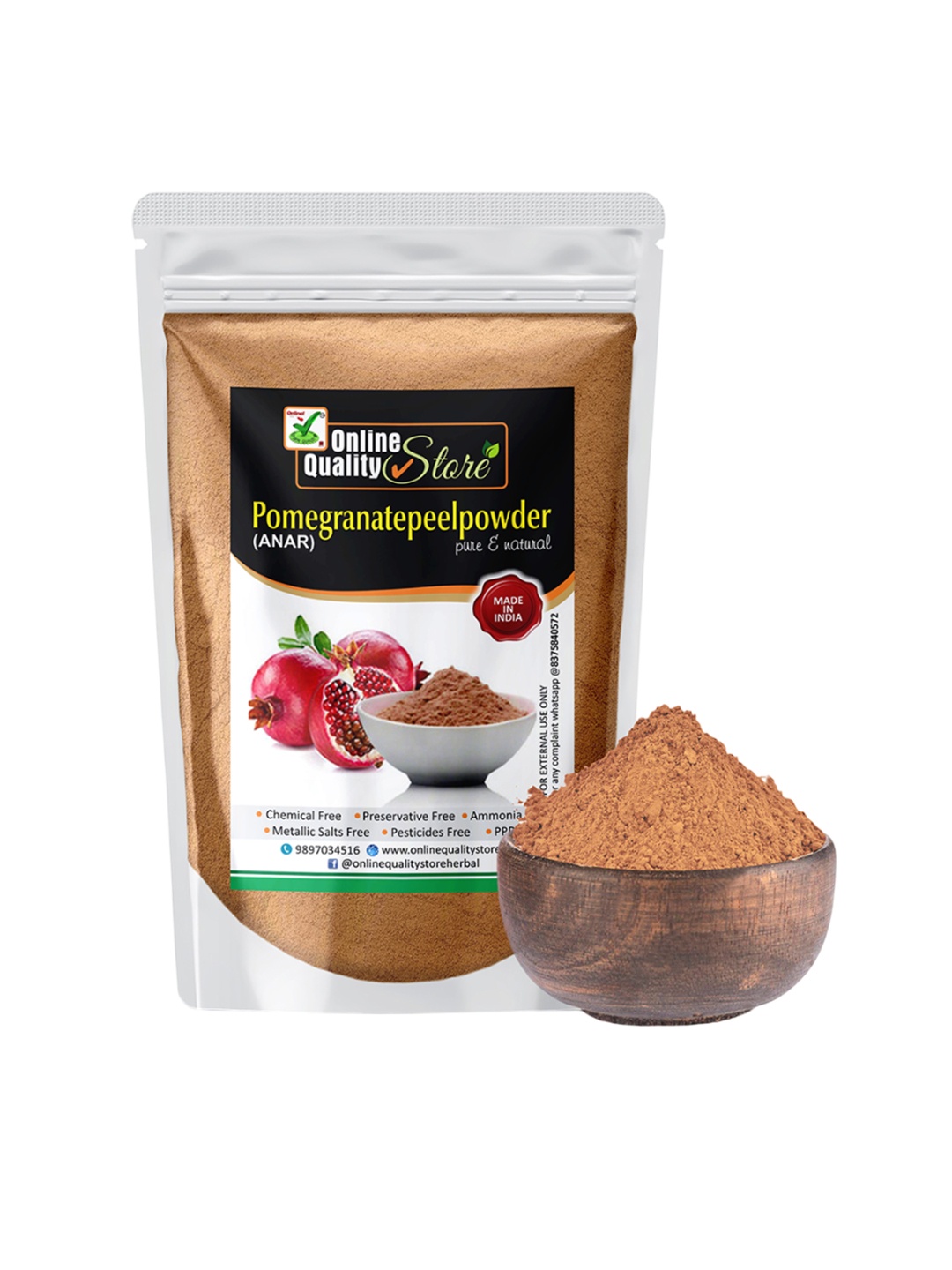 

Online Quality Store Natural Pomegranate Peel Mask Powder For Hair & Skin - 250 g, Beige