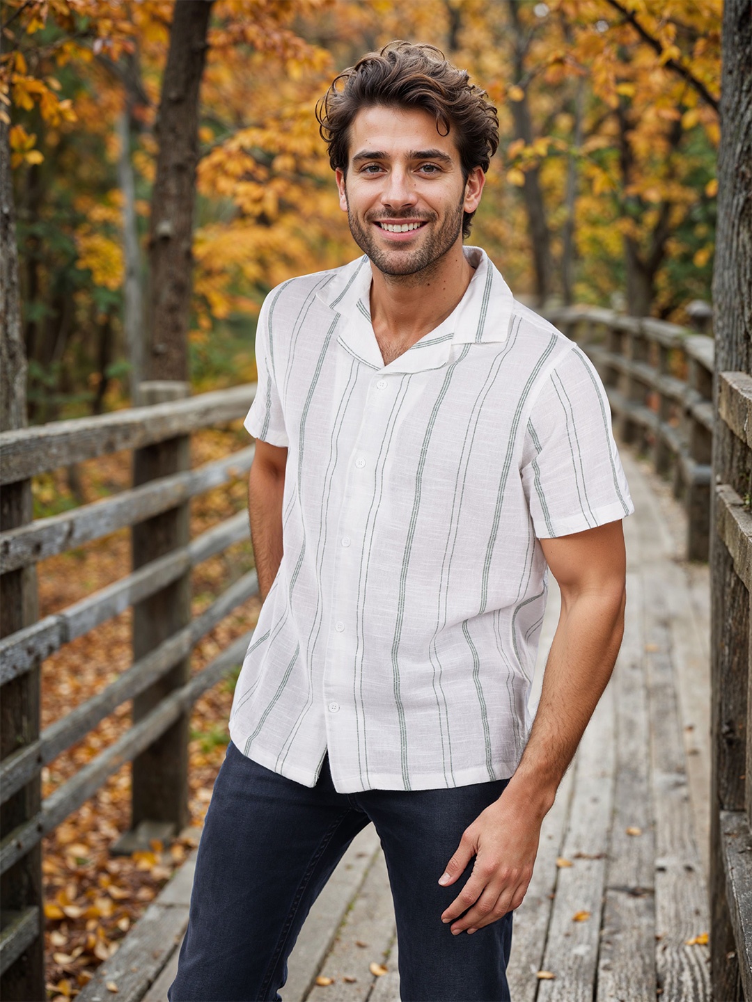 

Celio Men Classic Opaque Striped Casual Shirt, Green