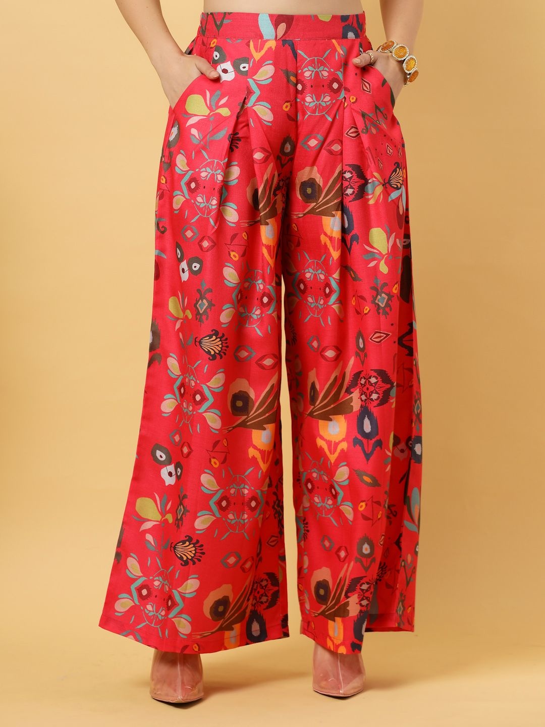 

RAASSIO Women Ethnic Motifs Printed Palazzos, Red