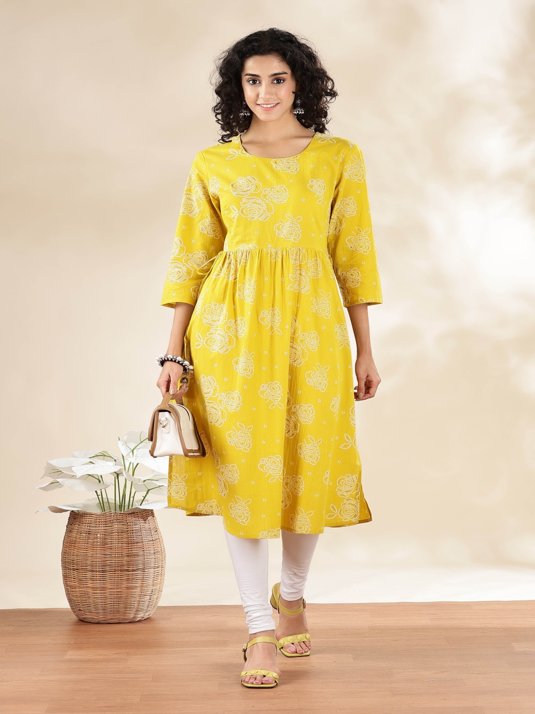 

Anouk Bandhani Printed Cotton A-Line Kurta, Yellow