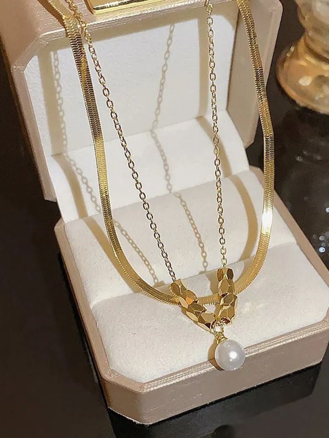 

SUBHAGALANKAR Gold-Plated Pearls Studded Stainless Steel Chain