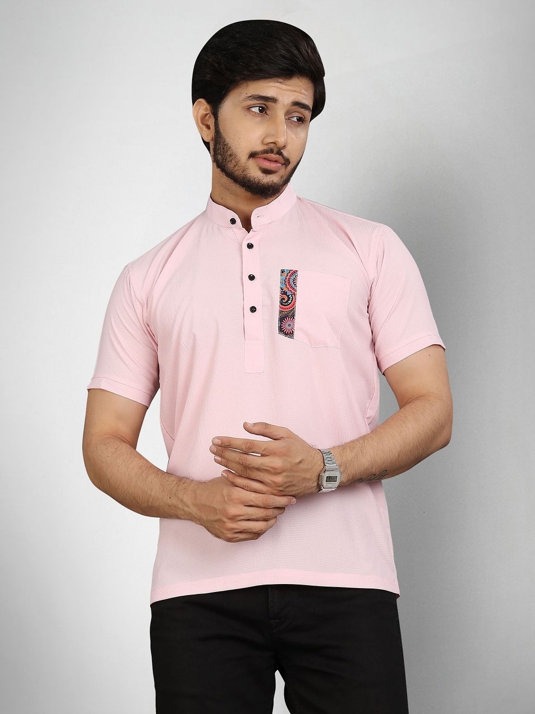 

Moda Rapido Men Monochrome T-shirt, Pink