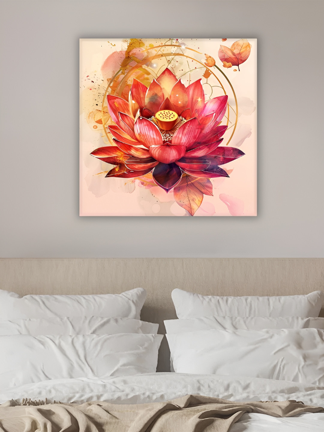 

Myntra Elegant Homes Pink & Beige Lotus Floral and Botanical Printed Canvas Wall Art