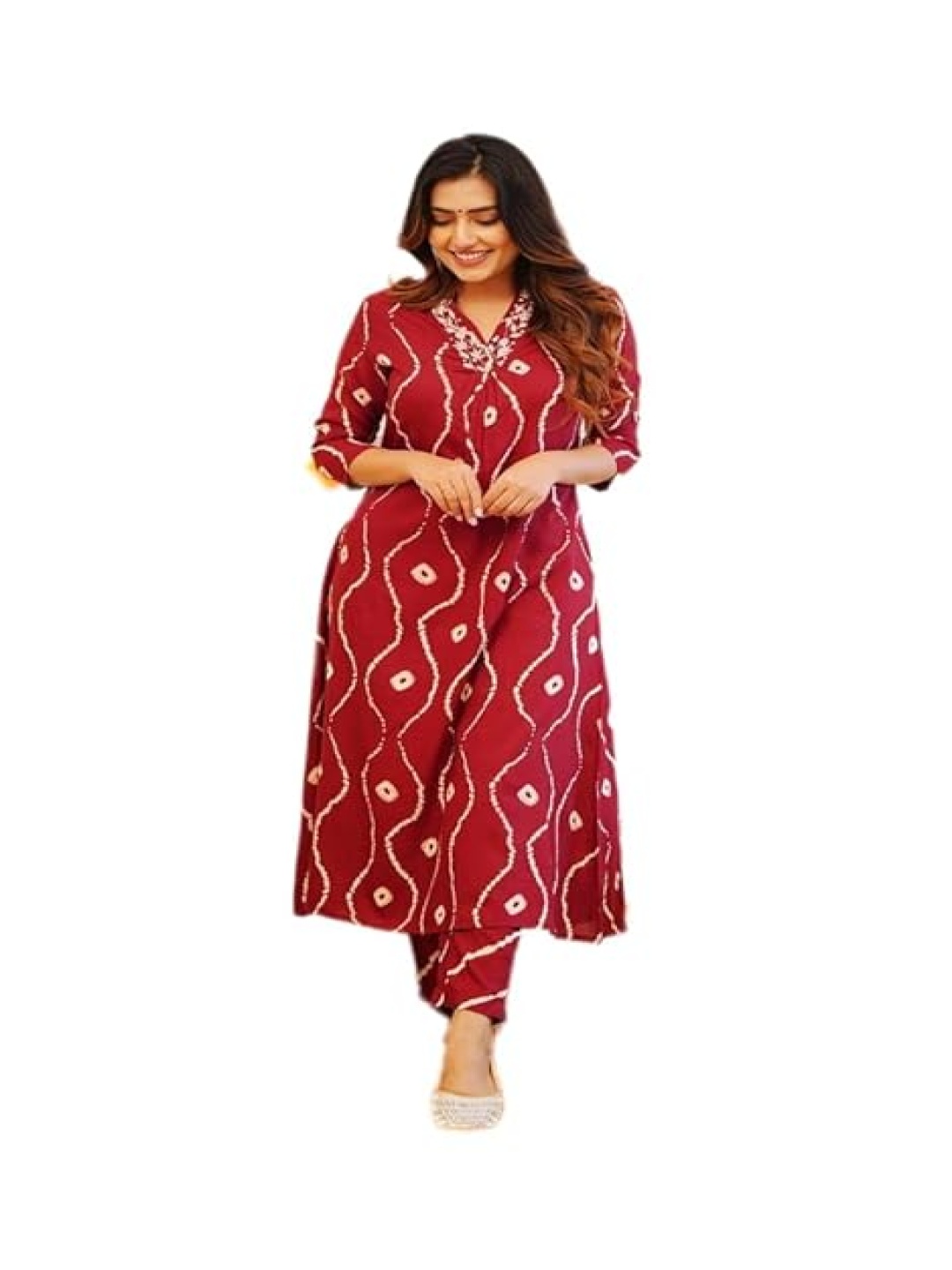 

hirangana Women Printed Regular Kurta with Trousers & With Dupatta, Red