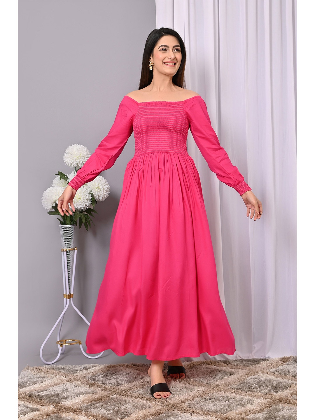 

IQRAAR Fit & Flare Maxi Dress, Pink