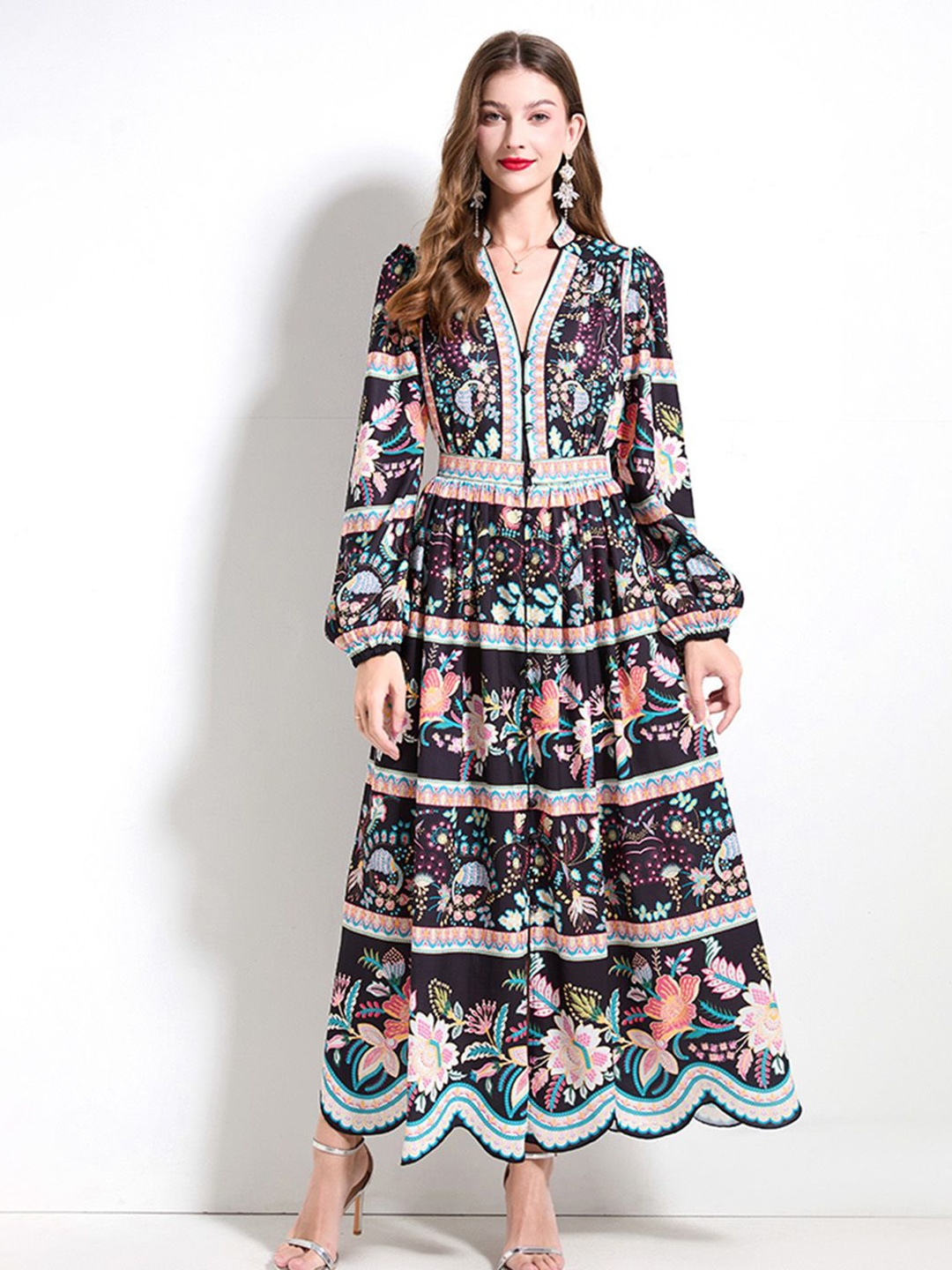 

JC Collection Ethnic Motifs Print Maxi Dress, Black