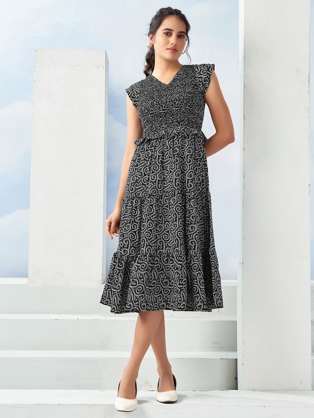 

Moda Rapido Print Fit & Flare Midi Dress, Black