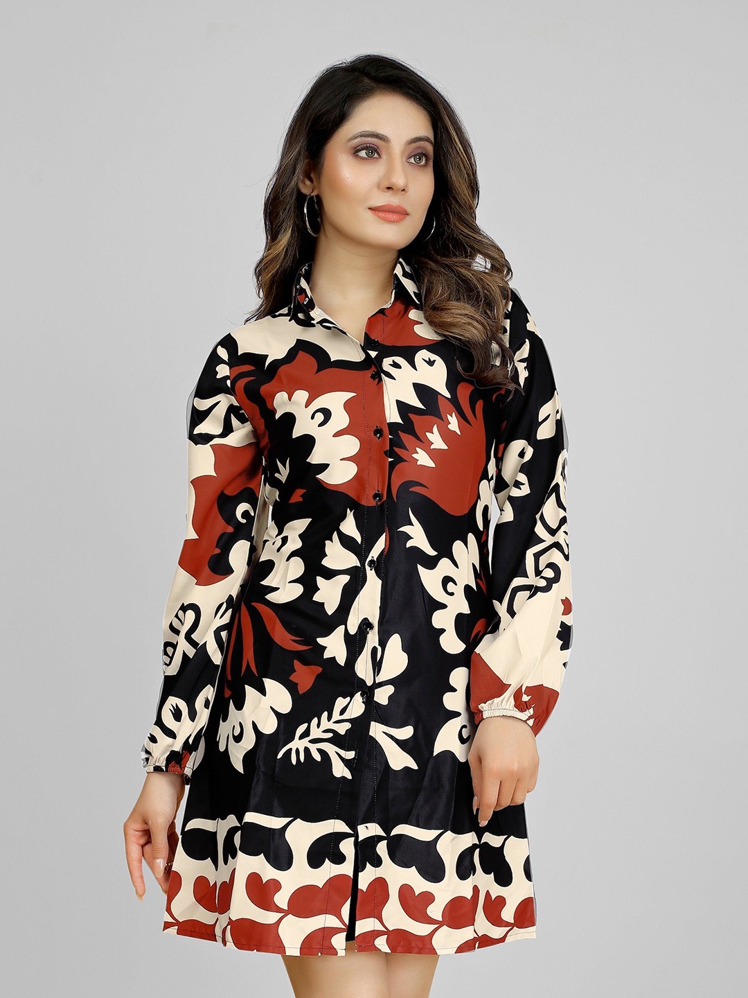 

Attire Empire Women Premium Opaque Printed Casual Shirt, Brown