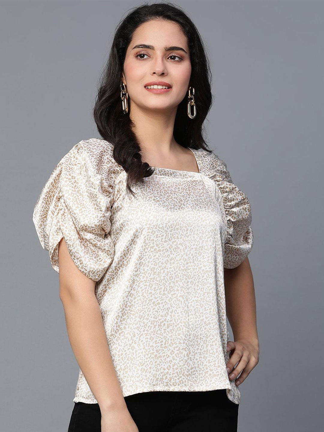 

VEGAL Print Satin Top, Cream