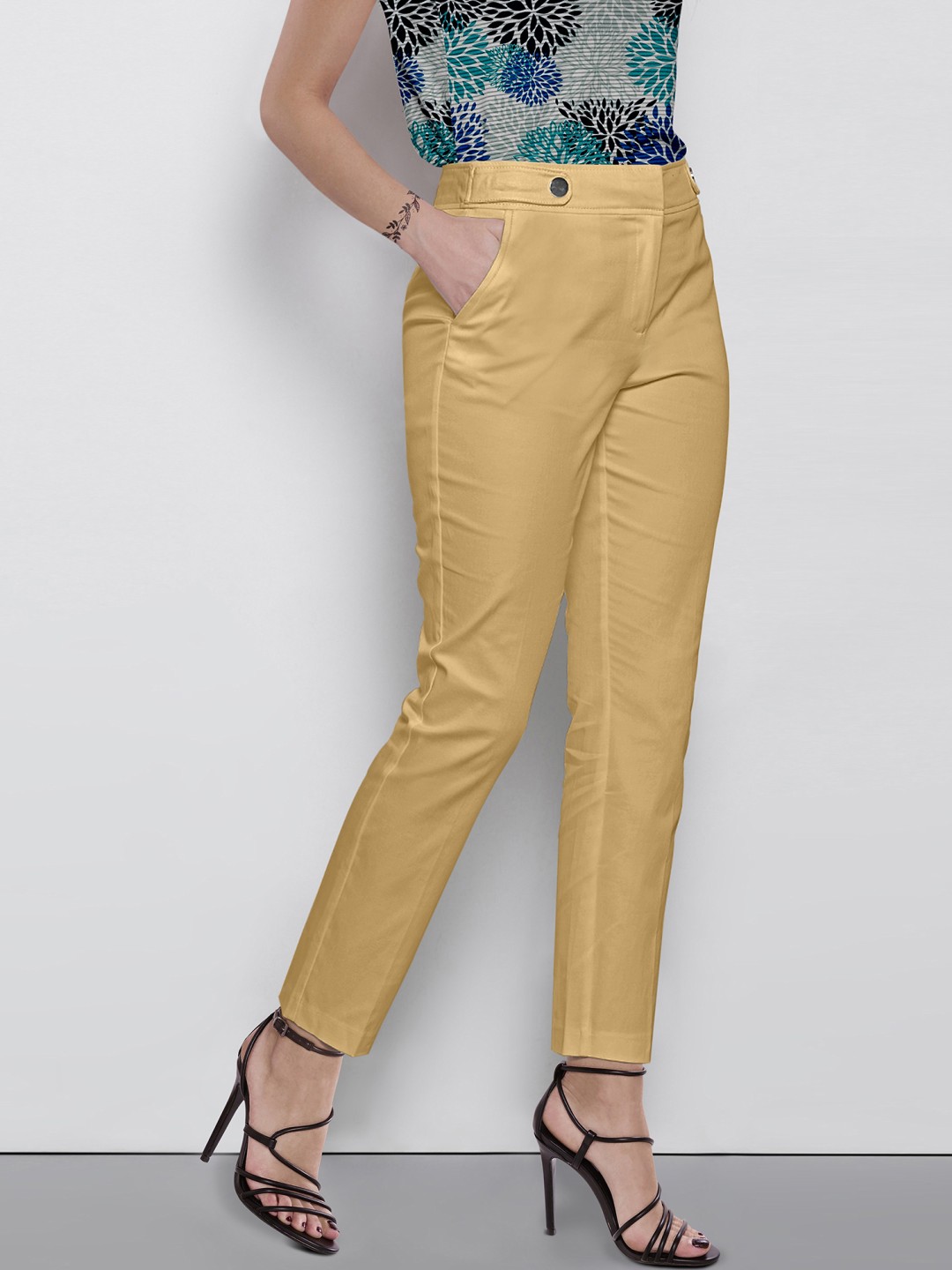 

FLOREOS Women Comfort Easy Wash Trousers, Gold