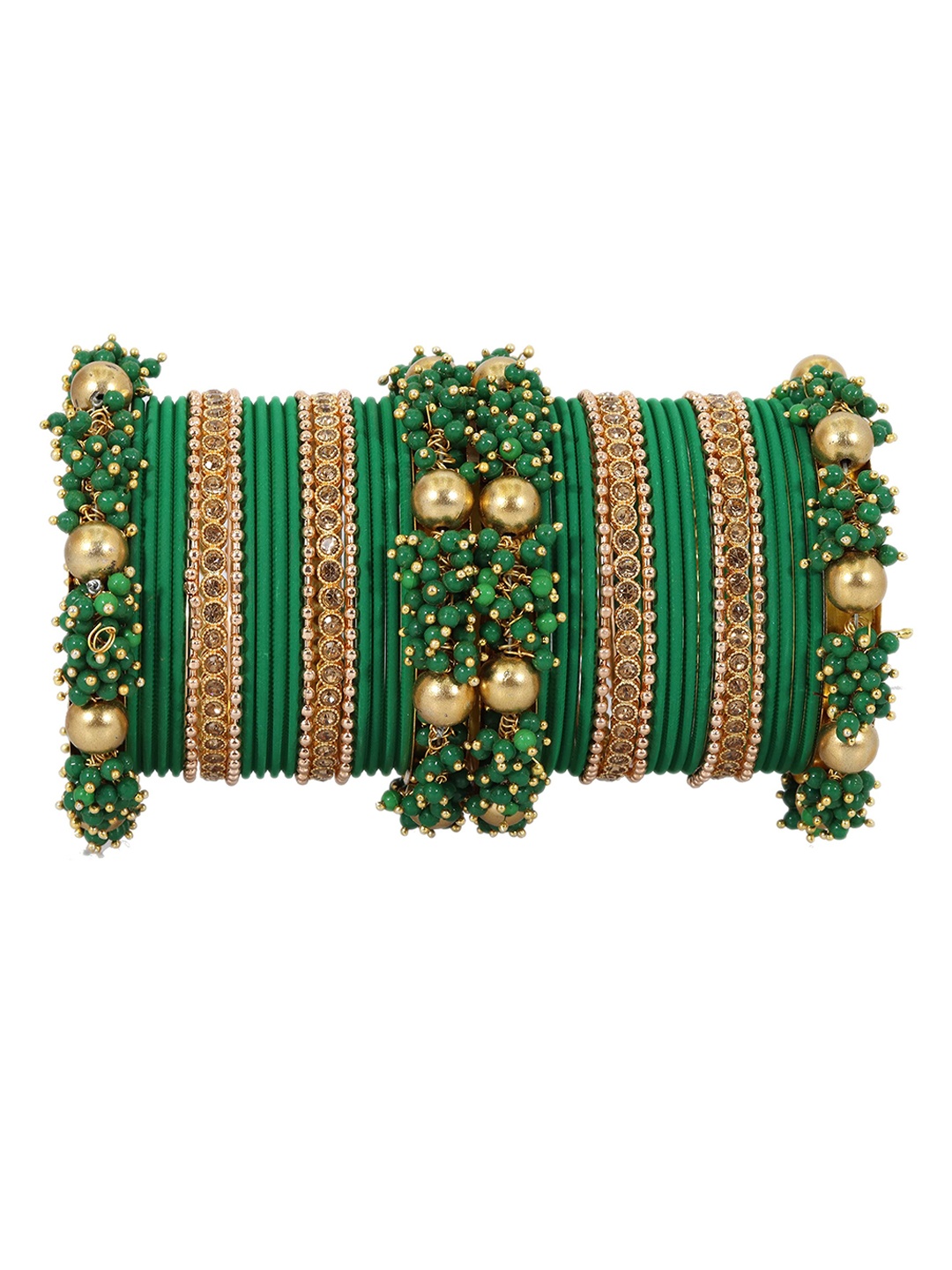 

ZULKA Set Of 32 Zircon Studded & Beaded Bangles, Gold
