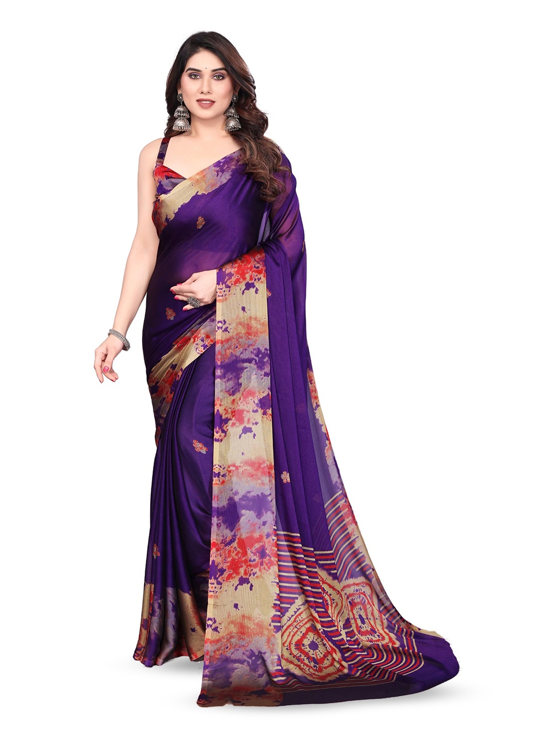 

MAGNEITTA Pure Chiffon Designer Saree, Navy blue