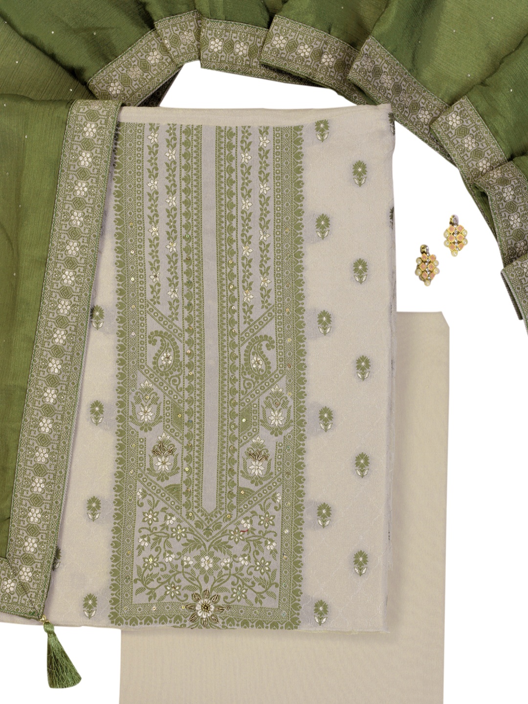 

KULEESH Floral Woven Design Sequinned Unstitched Dress Material, Green