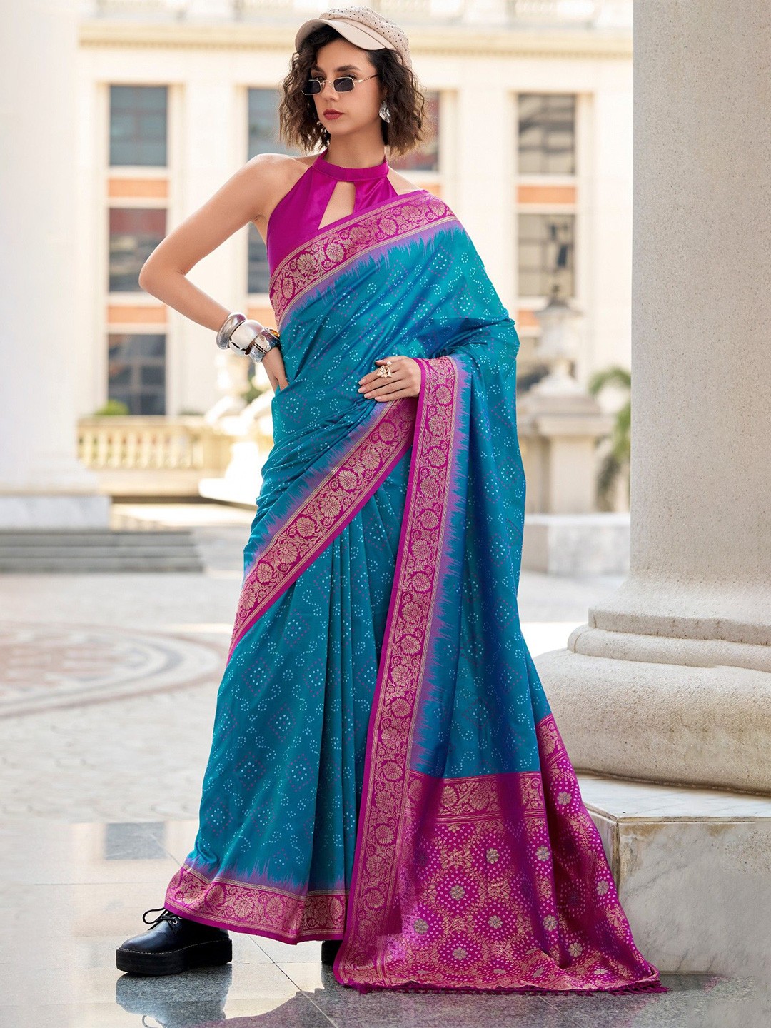 

MySilkLove Chathams Blue Woven Banarasi Bandhani Soft Silk Saree