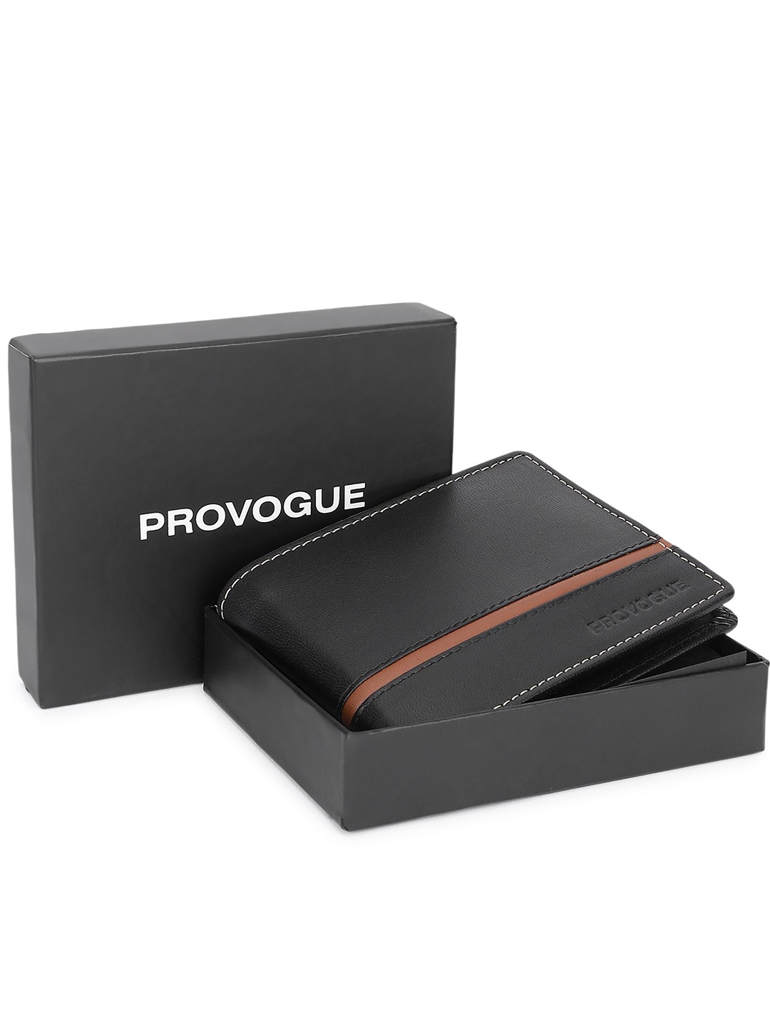 

Provogue Men Striped Leather Two Fold Wallet, Black