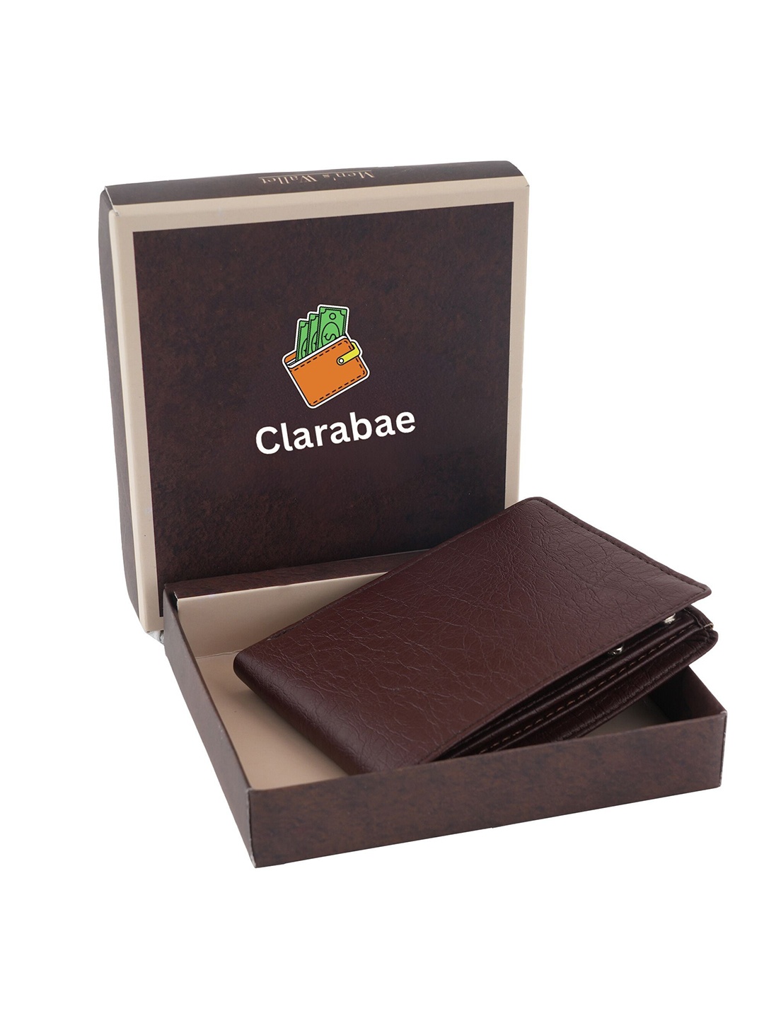 

CLARABAE Men PU Two Fold Wallet, Brown