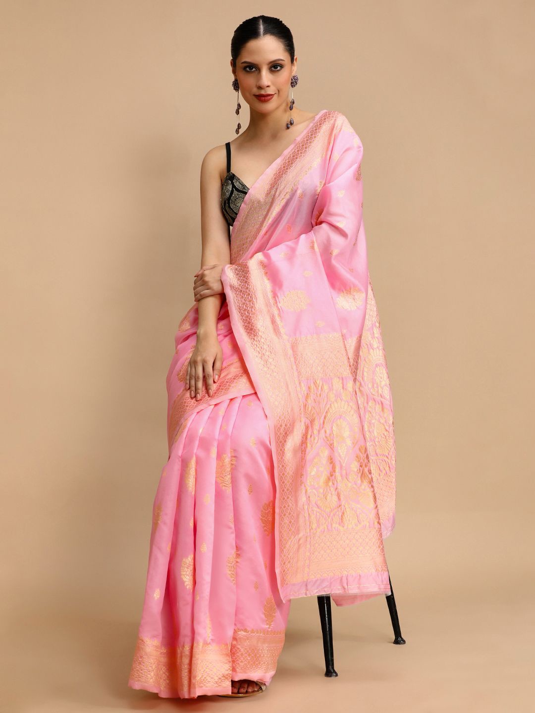 

House of Pataudi Woven Design Banarasi Saree, Pink