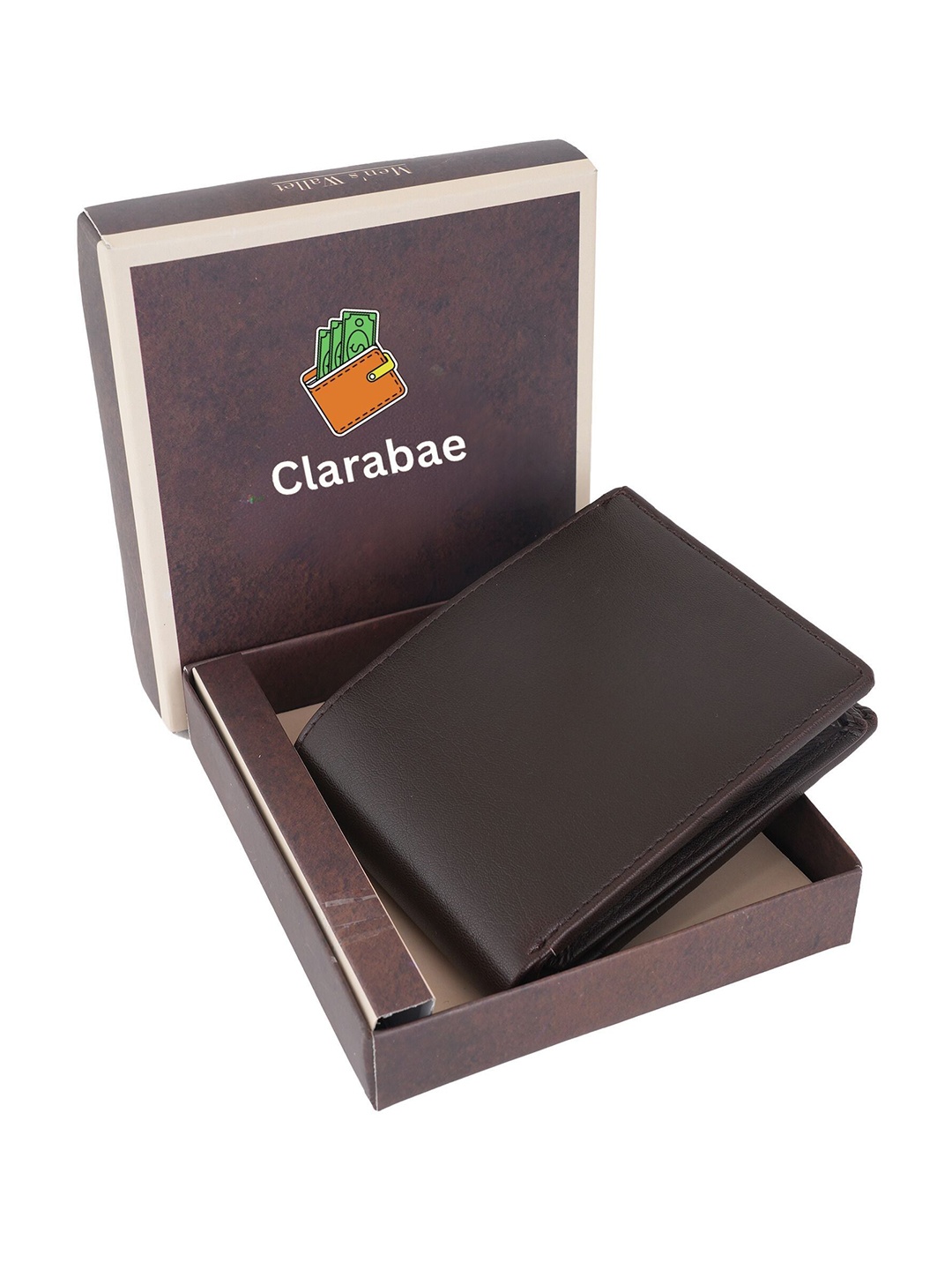 

CLARABAE Men PU Two Fold Wallet, Brown