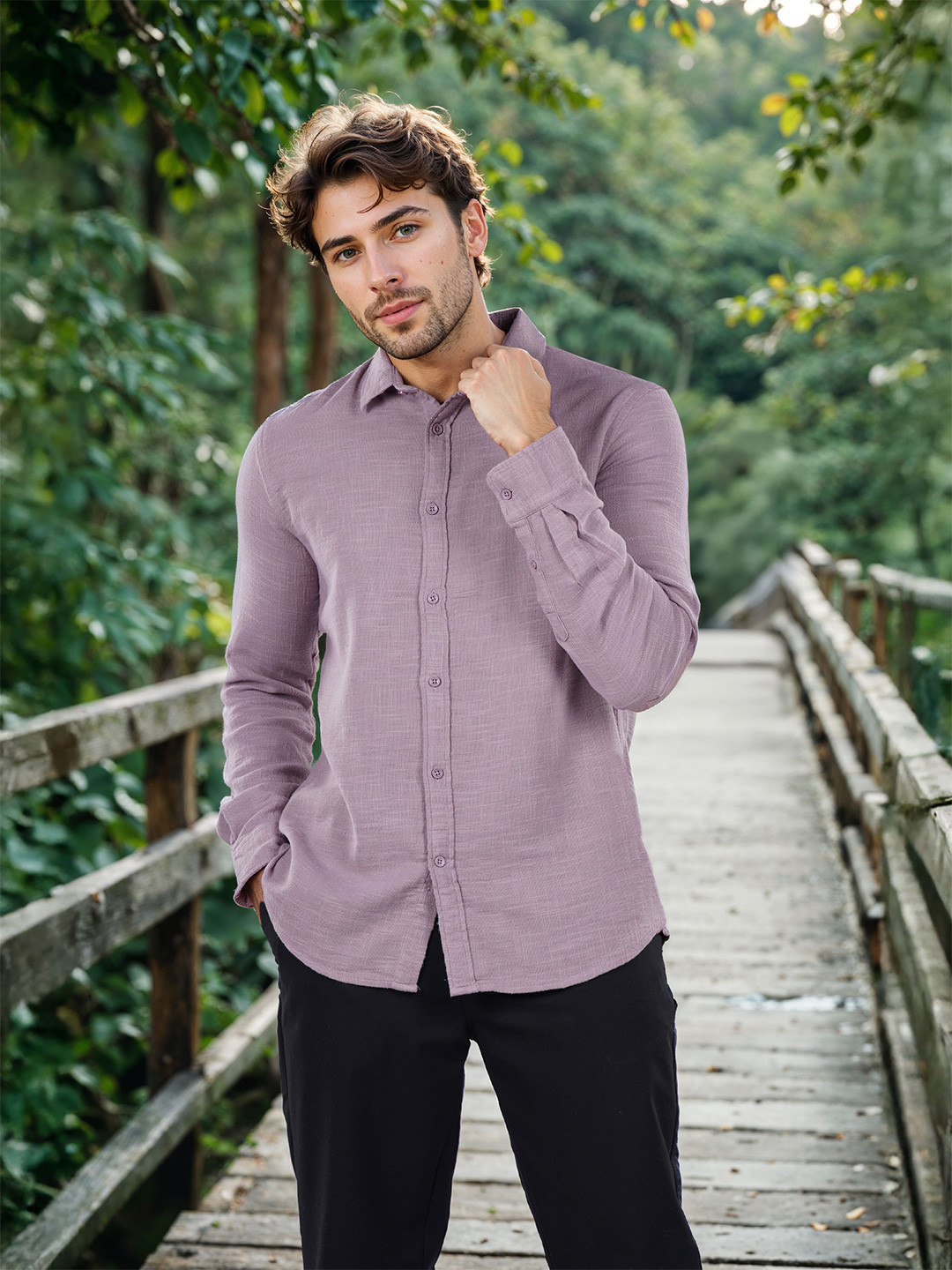 

Celio Men Classic Opaque Casual Shirt, Purple