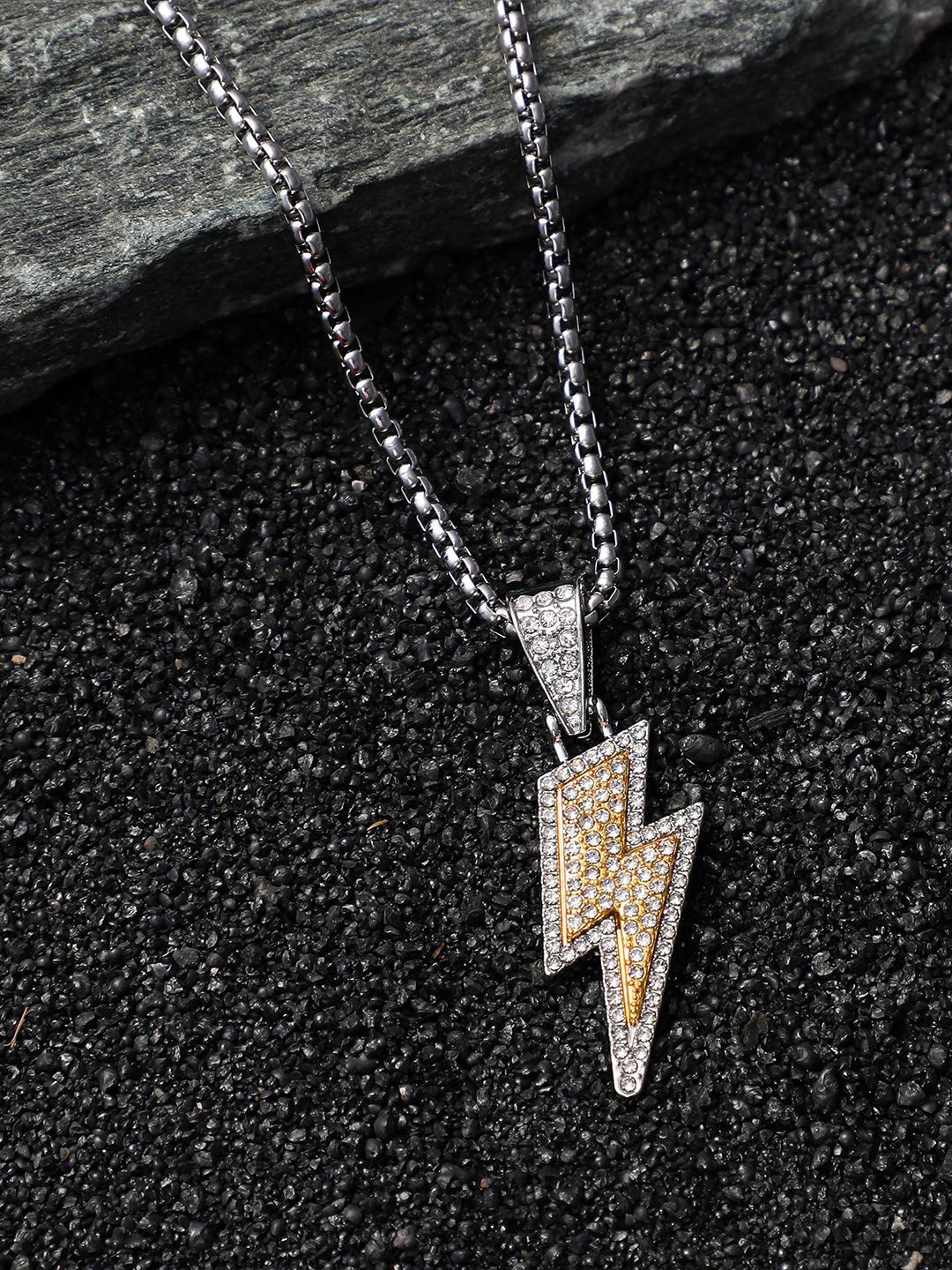 

French Accent Silver-Plated Artificial Stones Studded Bijou-Flash Pendant With Chain