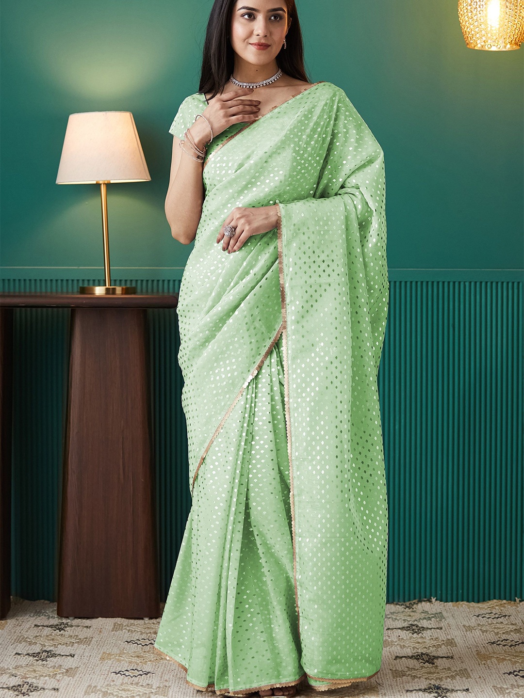

RACHNA Ethnic Motifs Organza Saree, Green