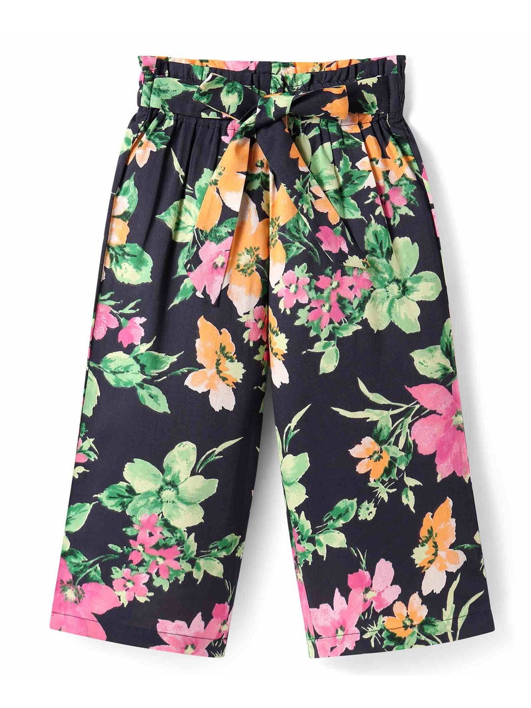 

CrayonFlakes Girls Floral Printed Palazzos, Navy blue