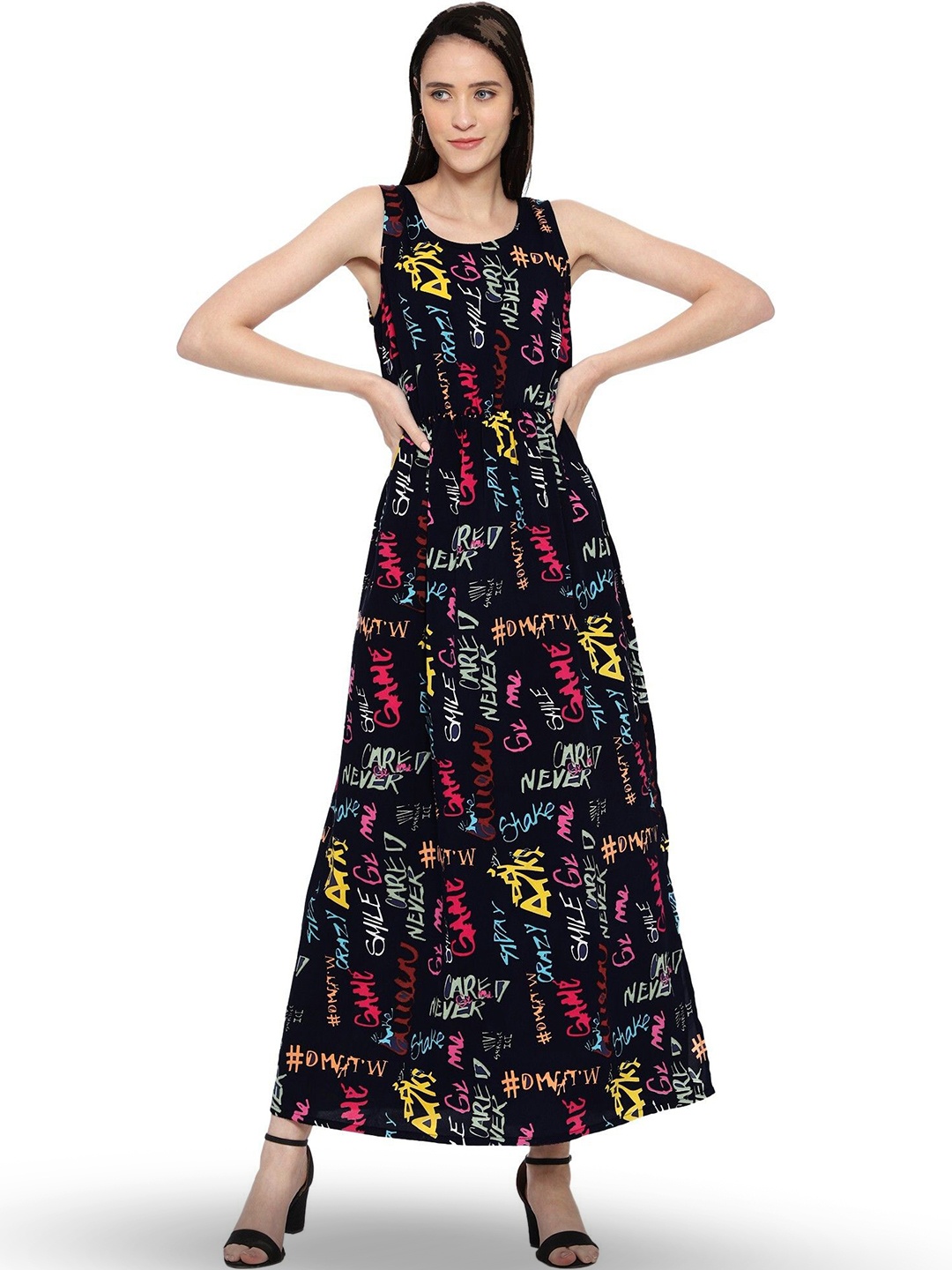 

ROARERS Print Crepe Maxi Dress, Black